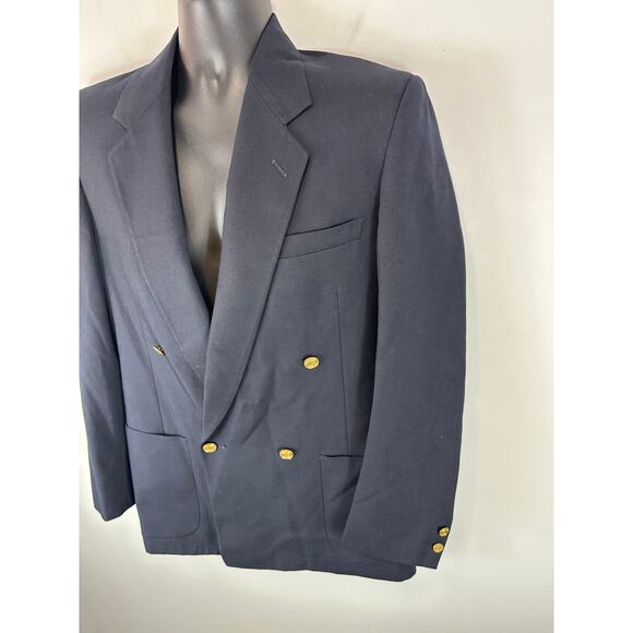 Pierre Cardin Double Breasted Blazer Navy Gold Buttons Size 38L Formal Office - Picture 10 of 11